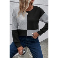 Black Color Block Textured Drop Shoulder Top - S thumbnail