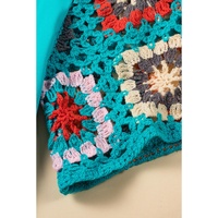 Turquoise Floral Crochet Short Sleeve Top - S thumbnail