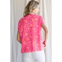 Azura Exchange Pink Leopard V Neck Short Sleeve Blouse - L thumbnail