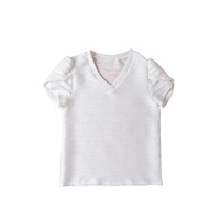 White Solid Color Textured V Neck Short Sleeve Top - S thumbnail