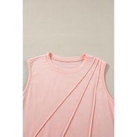 Light Pink Crew Neck Pleated Tank Top - L thumbnail