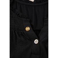 Black Button Split Neck Ruffled Trim Tank Top - XL thumbnail