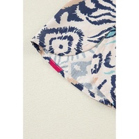 White Abstract Printed Notched V Neck Split Half Sleeve Blouse - L thumbnail