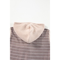 Gray Textured Knit Colorblock Striped Henley Hooded Top - S thumbnail