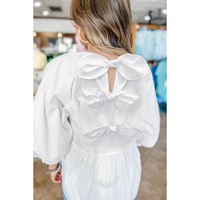 White Bow Knot Cutout Back Loose Fit 3/4 Sleeve Blouse - XL thumbnail