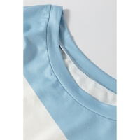 Light Blue Colorblock Striped Drop Shoulder Long Sleeve Top - L thumbnail