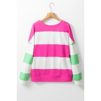 Rose Red Colorblock Striped Drop Shoulder Long Sleeve Top - L thumbnail