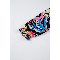 Black Abstract Print Ruffled Sleeve Buttoned V Neck Blouse - M thumbnail