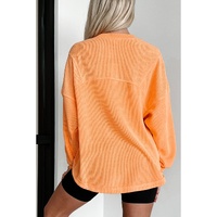 Grapefruit Orange Solid Color Textured High Low Long Sleeve Top - M thumbnail