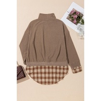 Breen Plaid Patchwork Knotted Hem High Neck Blouse - M thumbnail