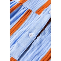 Sky Blue Stripe Crinckled Ruffled Sleeve Button up Loose Shirt - L thumbnail