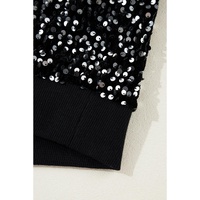 Black Sequined Long Sleeve Crew Neck Cropped Blouse - XL thumbnail