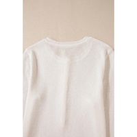 White Solid Color Waffle Half Button Long Sleeve Top - L thumbnail