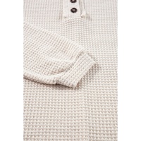 Oatmeal Waffle Knit Buttoned Front Raglan Sleeve Loose Blouse - L thumbnail