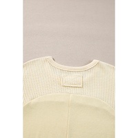 Beige Thermal Knit Patchwork Exposed Seam Long Sleeve Top - L thumbnail
