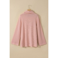 Pink Stripe Cowl Neck Side Slits Loose Fit Long Sleeve Top - L thumbnail