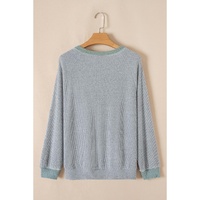 Light Grey Color Contrast Ribbed Loose Fit Long Sleeve Top - 2XL thumbnail
