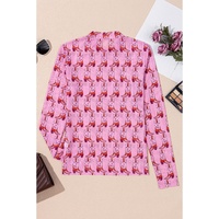 Pink Cowgirl Boots Printed Mock Neck Long Sleeve Mesh Top - L thumbnail