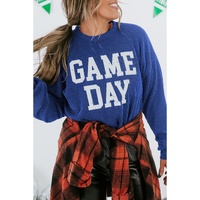 Bluing Corded GAME DAY Graphic Long Sleeve Crewneck Top - L thumbnail