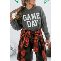 Dark Grey Corded GAME DAY Graphic Long Sleeve Crewneck Top - L thumbnail