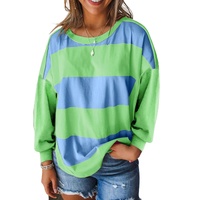Blue Colorblock Striped Drop Shoulder Loose Top - S thumbnail