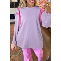 Phalaenopsis Mineral Wash Colorblock Arm Patchwork Oversize Top - L thumbnail