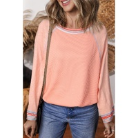 Grapefruit Orange Waffle Knit Wide Bracelet Sleeve Patchwork Raglan Top - L thumbnail