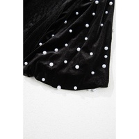 Black Pearl Beaded Half Sleeve Velvet Top - M thumbnail