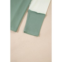 Mint Green Ribbed Colorblock Patchwork Raglan Long Sleeve Top - L thumbnail