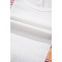 White Western Aztec Print Patchwork Ruffled Tunic Long Sleeve Babydoll Top - L thumbnail