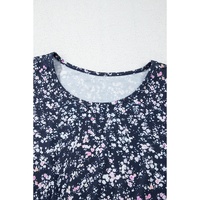 Blue Floral Color Block Patchwork Ruffled Hem Round Neck Blouse - 2XL thumbnail
