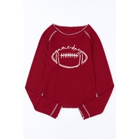 Red Game Day Rugby Football Graphic Thermal Knit Top - L thumbnail