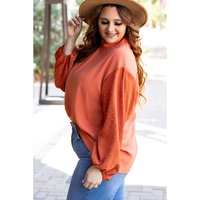 Russet Orange Swiss Dot Balloon Sleeve Loose Blouse - L thumbnail