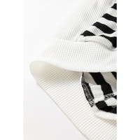 Black white Oversized Striped Henley Buttons Dolman Sleeve Hooded Top - L thumbnail