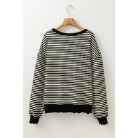 Black Stripe Loose Drop Shoulder Long Sleeve Top - 2XL thumbnail