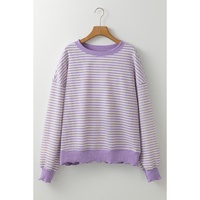 Azura Exchange Purple Stripe Loose Drop Shoulder Long Sleeve Top - L thumbnail