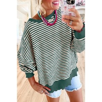 Green Stripe Loose Drop Shoulder Long Sleeve Top - 2XL thumbnail