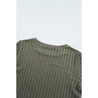 Moss Green Leopard Print Crochet Patchwork Rib Textured Knit Top - L thumbnail