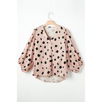 Khaki Classic Leopard V Neck Bracelet Sleeve Blouse - L thumbnail