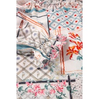 Multicolour Boho Floral Patched Ruffled Sleeve Tied Neck Blouse - S thumbnail