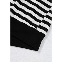 Black Stripe Crochet Hollow-out Back Buttoned Shoulder V Neck Top - L thumbnail