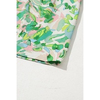 Green Leafy Printed Flounce Sleeve Shirred Mock Neck Blouse - L thumbnail