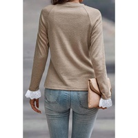 Parchment Seam Detail Lace Contrast Cuffs Raglan Sleeve Top - L thumbnail
