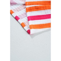 Orange Stripe Balloon Sleeve Notched V Neck Buttoned Front Blouse - L thumbnail