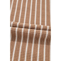Khaki Stripe Patched Edge Textured Round Neck Long Sleeve Top - L thumbnail