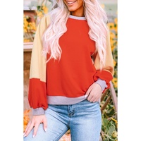 Orange Color Block Side Slits Raglan Sleeve Loose Fit Top - 2XL thumbnail