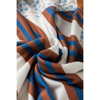 White Striped Floral Printed Patchwork Lantern Sleeve Blouse - L thumbnail
