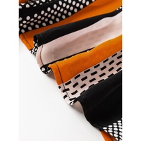 Orange Geo Print Colorblock Notched V Neck Blouse - L thumbnail