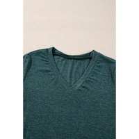 Mist Green Solid Color Long Sleeve V Neck Top - L thumbnail