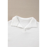 White Quilted Texture Sporty Collared Long Sleeve Top - S thumbnail
